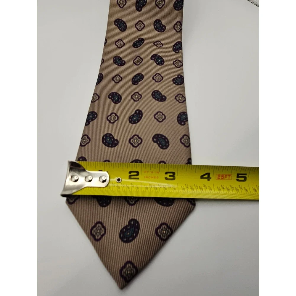 Robert Talbott Nordstrom Men Silk Tie Tan Purple Paisley Medallion Hand Sewn USA